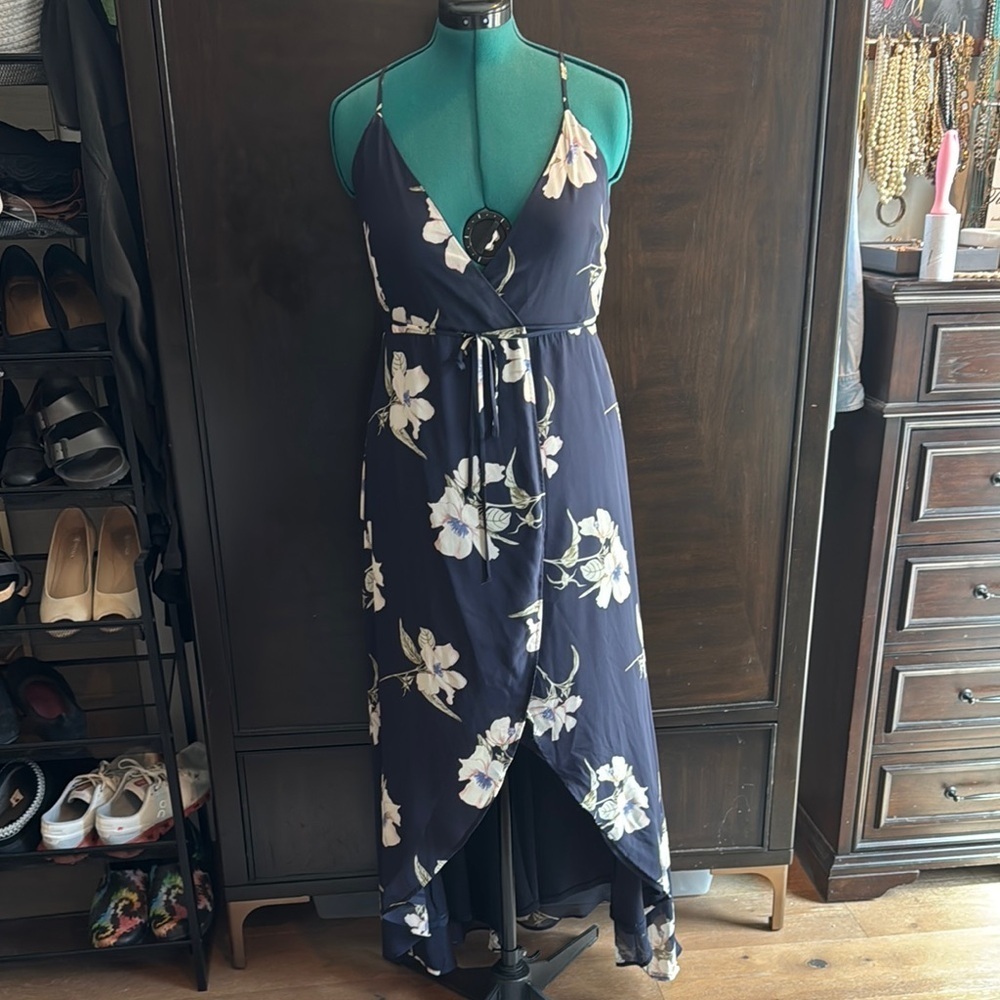 Lulu's Blue and White Ruched High Low Sundress